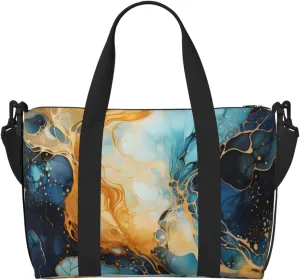 Blue Golden Marble Travel Bag, Abstract Art Weekender Overnight Bag, Shoulder Travel Duffel Bag Carry On Gym Bag for Women Men