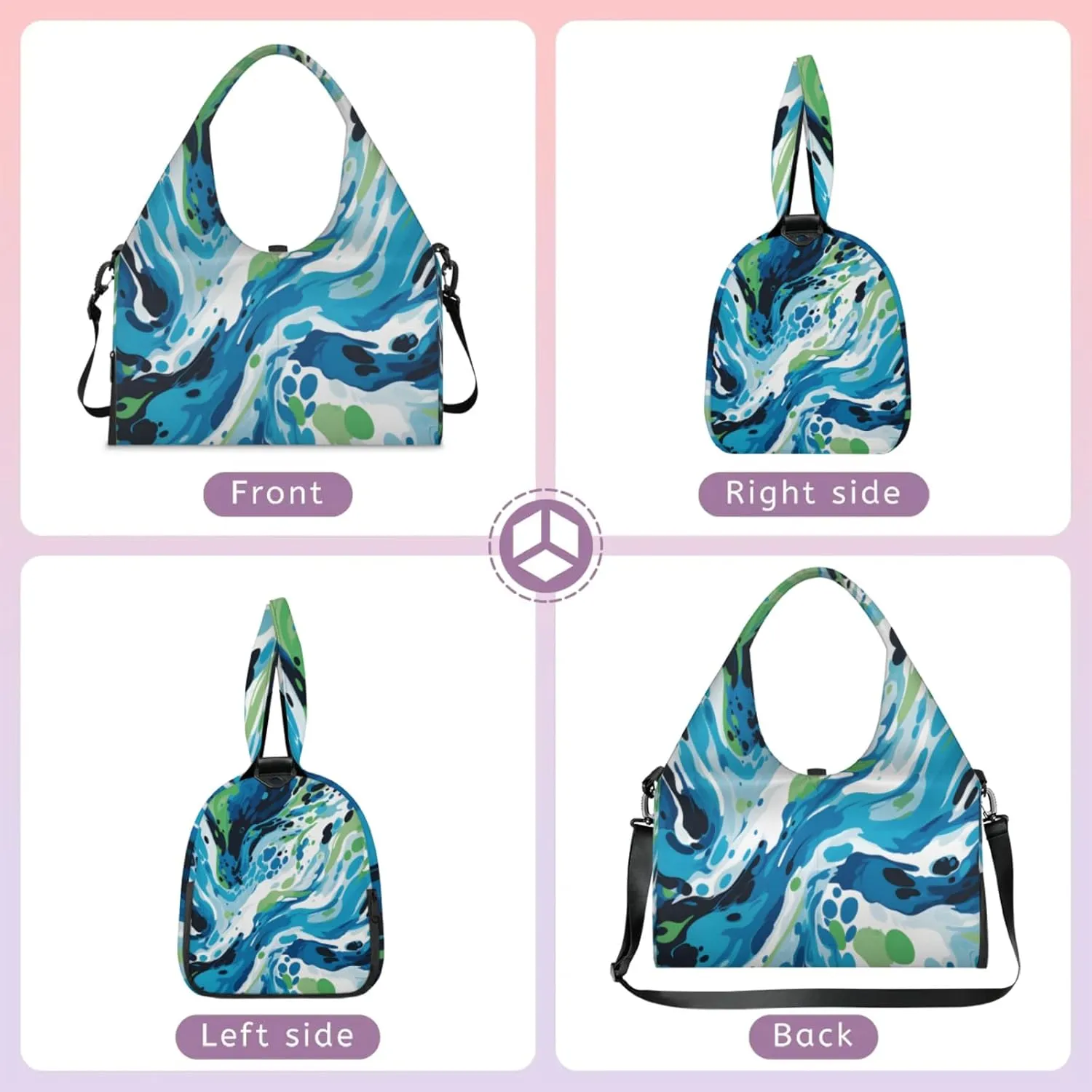 Blue Green Fluid Art Waterproof Gym Bag for Men Women, Sports Duffel Bag with Shoe Compartment Yoga Mat Holder, Portable Large Travel Bag for Fitness, Camping, Weekend Trips
