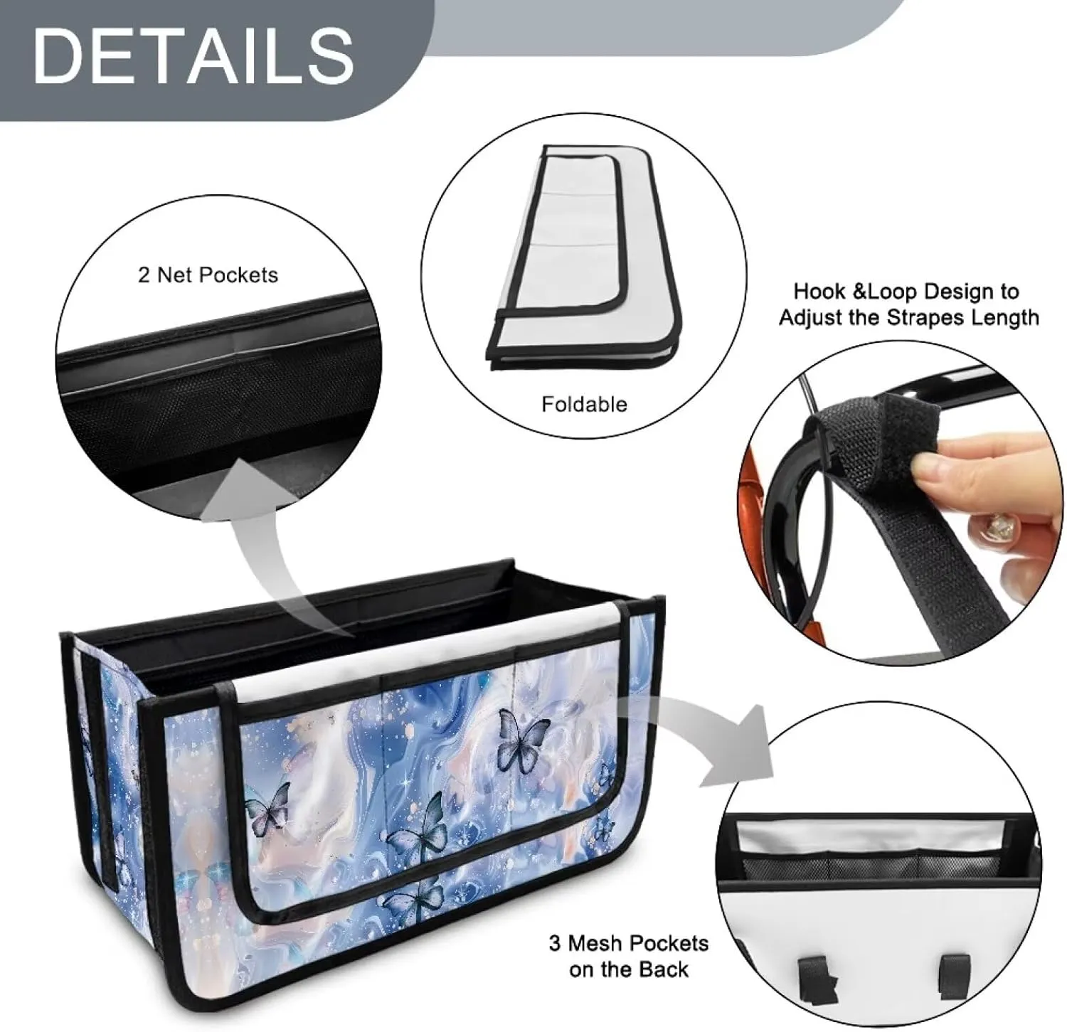 Blue Marble Butterfly Rollator Bag Folding Bag Tote Organizer Pouch Storage to Walkers for Senoirs Walker Accessories for Elderly Senior