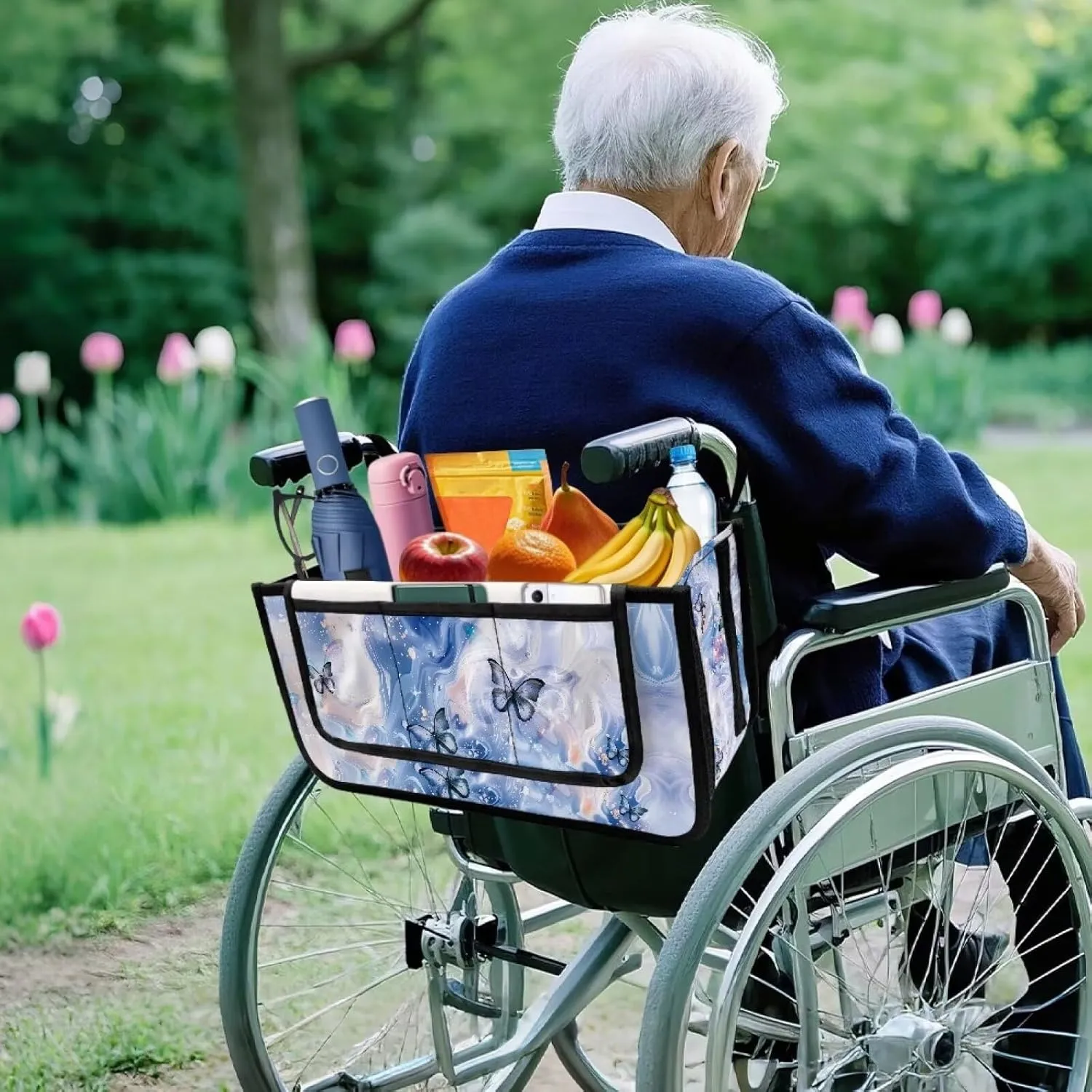 Blue Marble Butterfly Rollator Bag Folding Bag Tote Organizer Pouch Storage to Walkers for Senoirs Walker Accessories for Elderly Senior