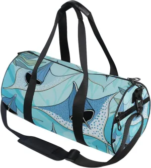 Blue Stingrays Fish Cute Gym Duffle Bag Women Men Sports Fitness Bag for Travel Workout Gymnastics Dance Ballet