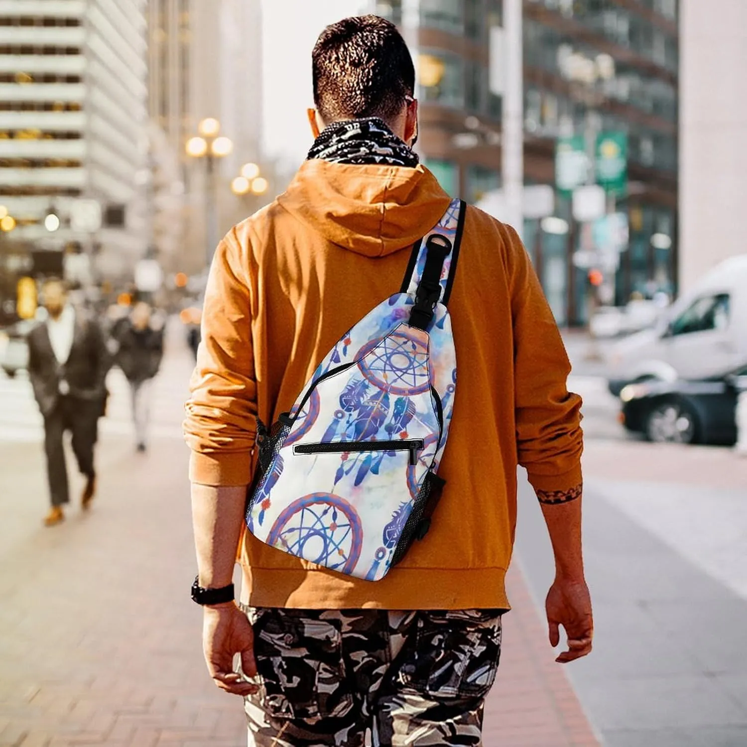 Blue Watercolor Dreamcatcher Modern Boho A Spacious And Large Capacity Portable Adjustable Chest Bag