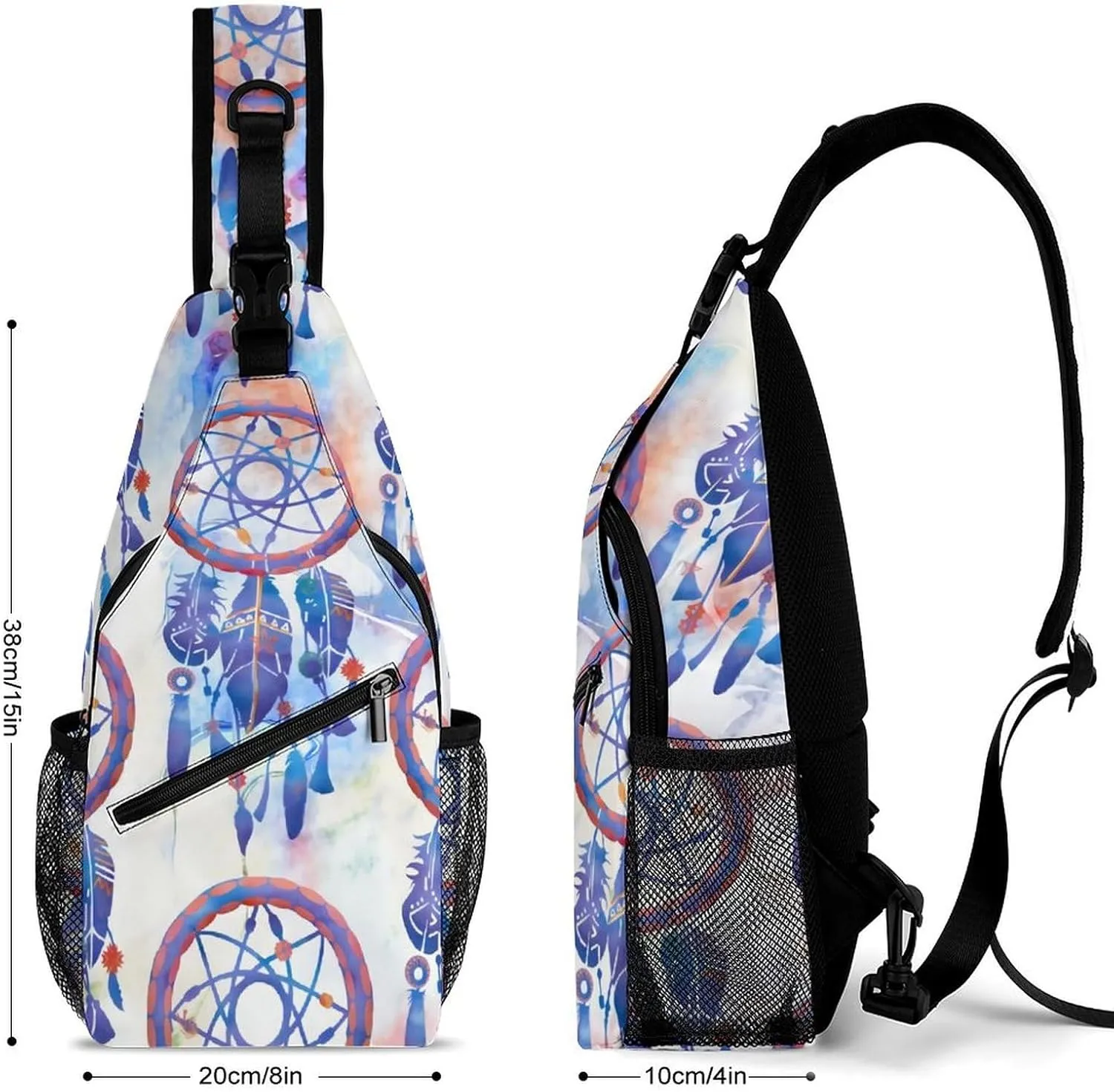 Blue Watercolor Dreamcatcher Modern Boho A Spacious And Large Capacity Portable Adjustable Chest Bag