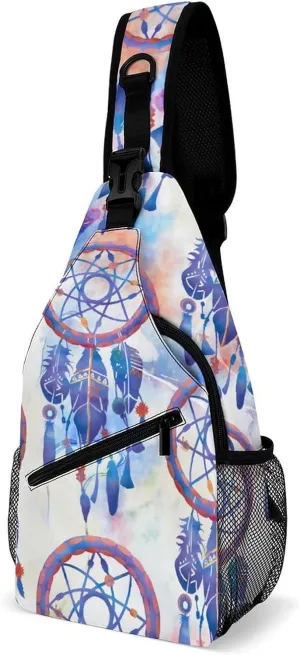 Blue Watercolor Dreamcatcher Modern Boho A Spacious And Large Capacity Portable Adjustable Chest Bag