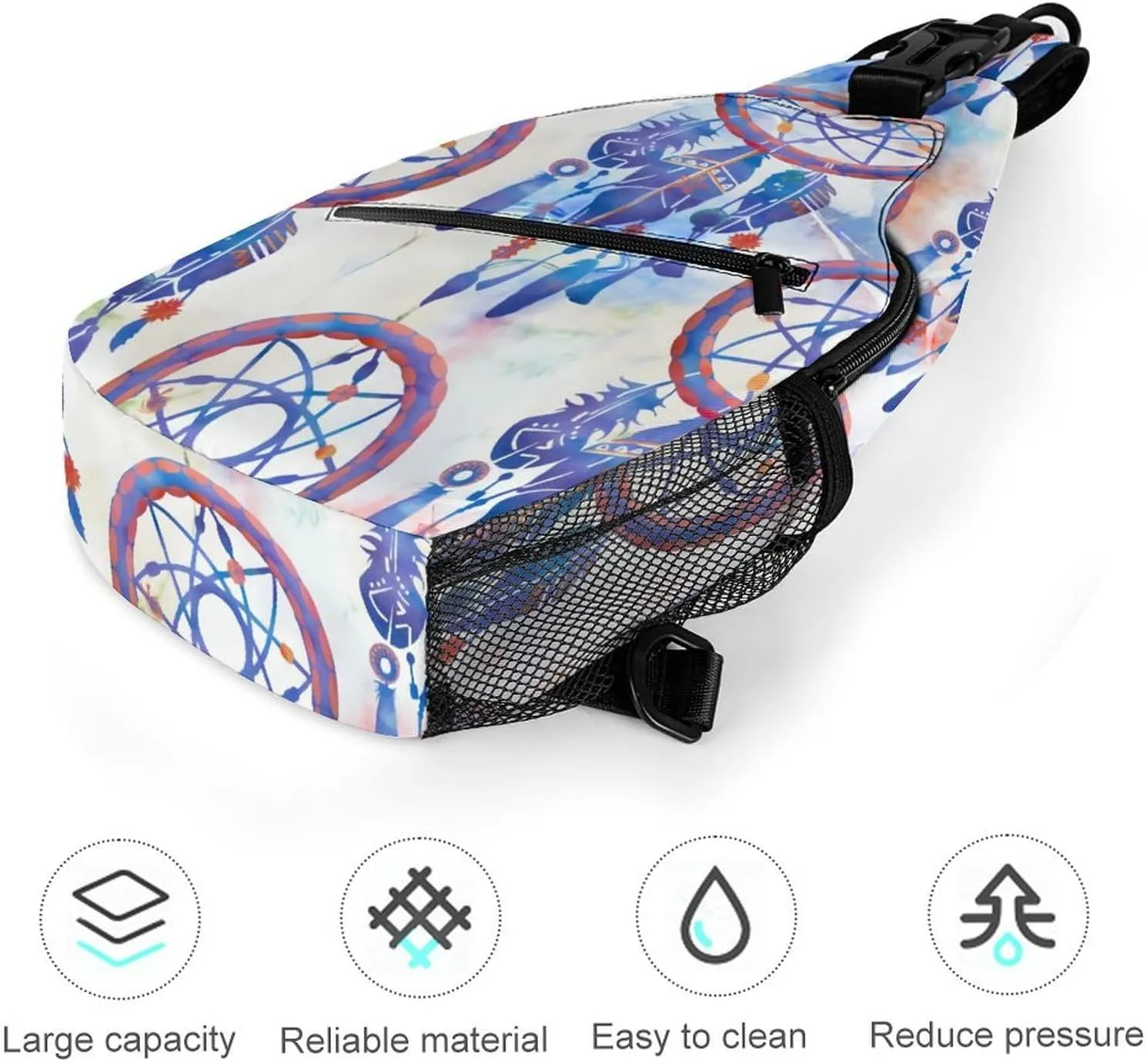 Blue Watercolor Dreamcatcher Modern Boho A Spacious And Large Capacity Portable Adjustable Chest Bag