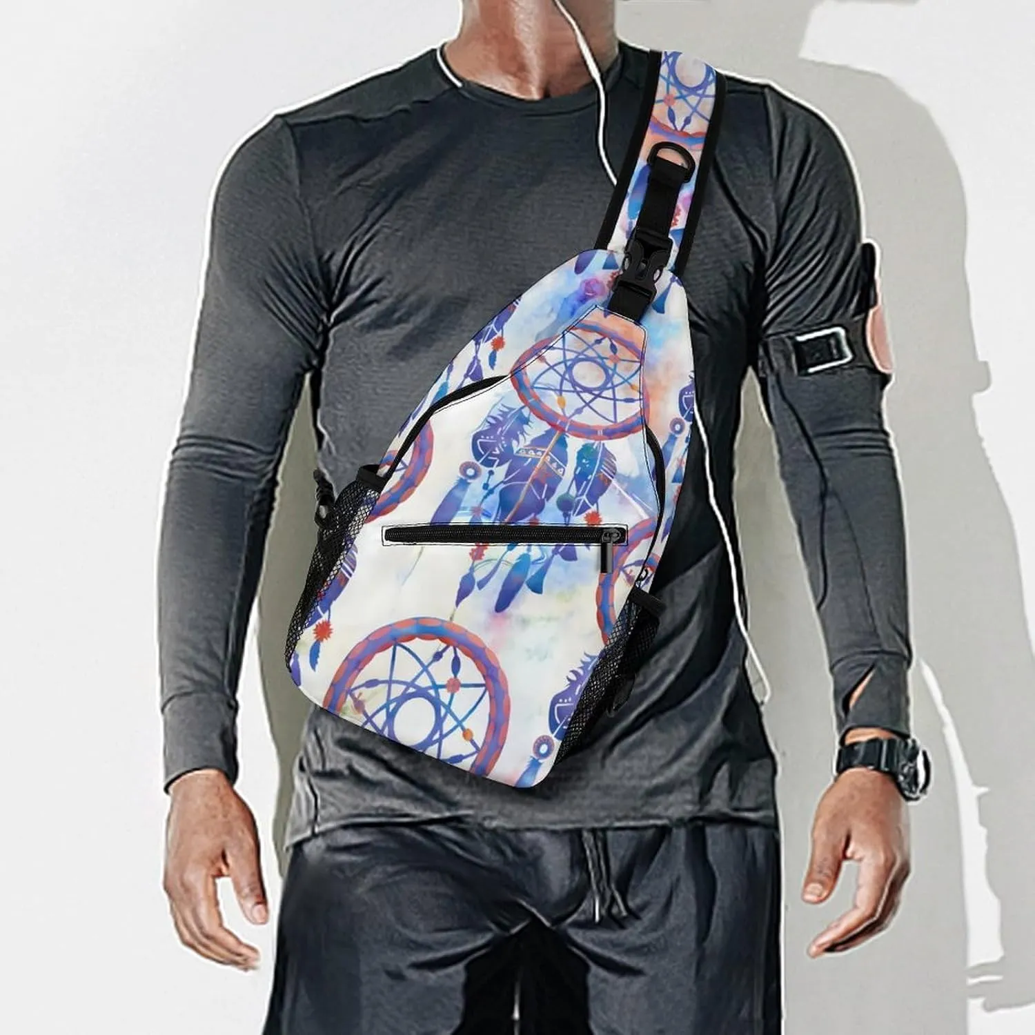 Blue Watercolor Dreamcatcher Modern Boho A Spacious And Large Capacity Portable Adjustable Chest Bag