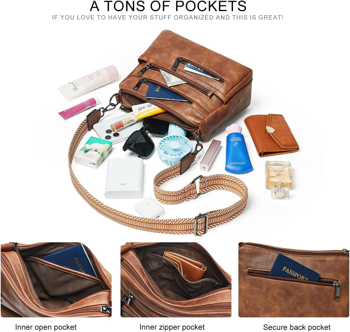Bluome Crossbody Purses for Women, Vegan Leather Shoulder Bag Handbags Medium Hobo Bag with Guitar Strap