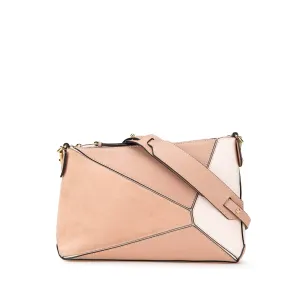 Blush LOEWE Mini Leather and Suede Puzzle Crossbody