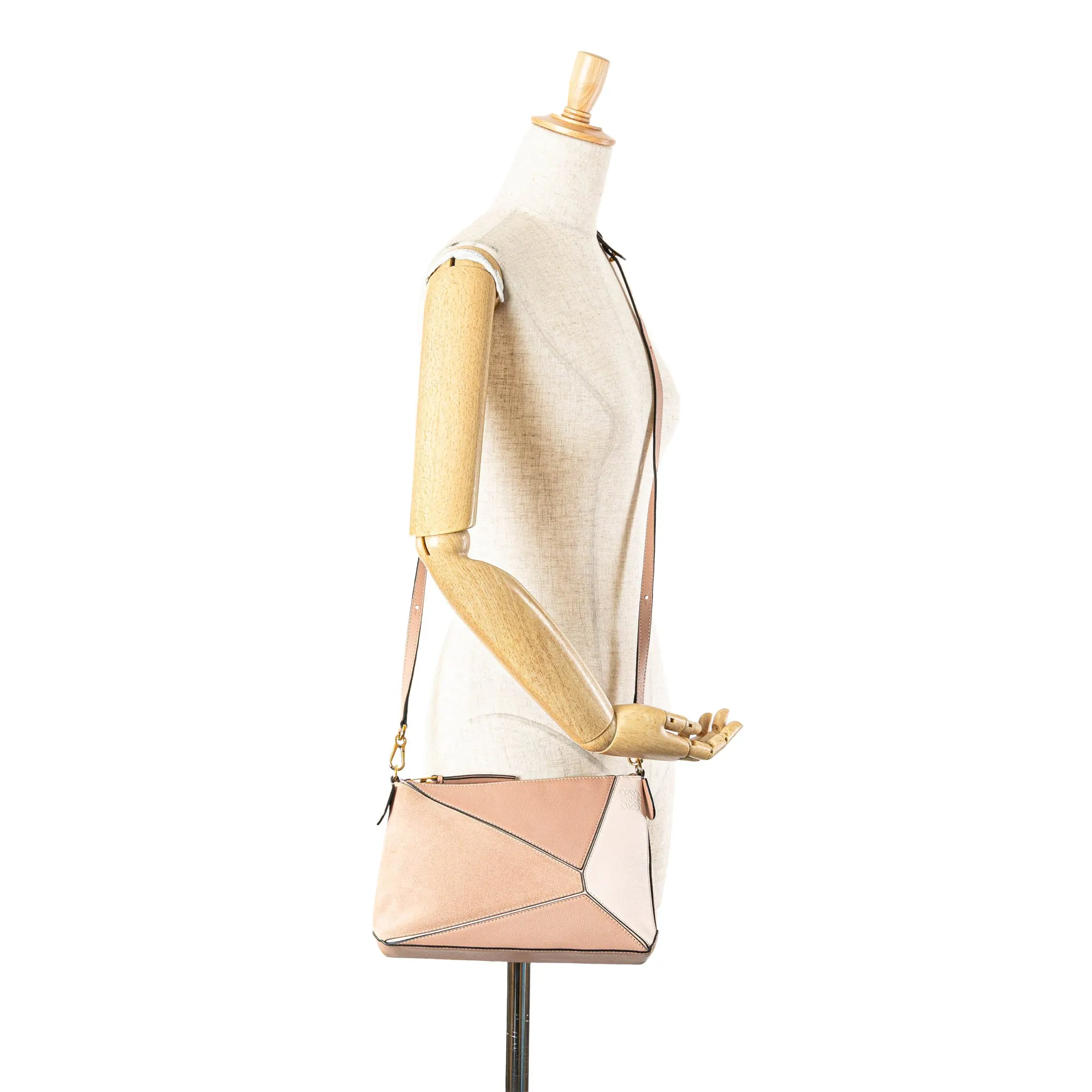 Blush LOEWE Mini Leather and Suede Puzzle Crossbody