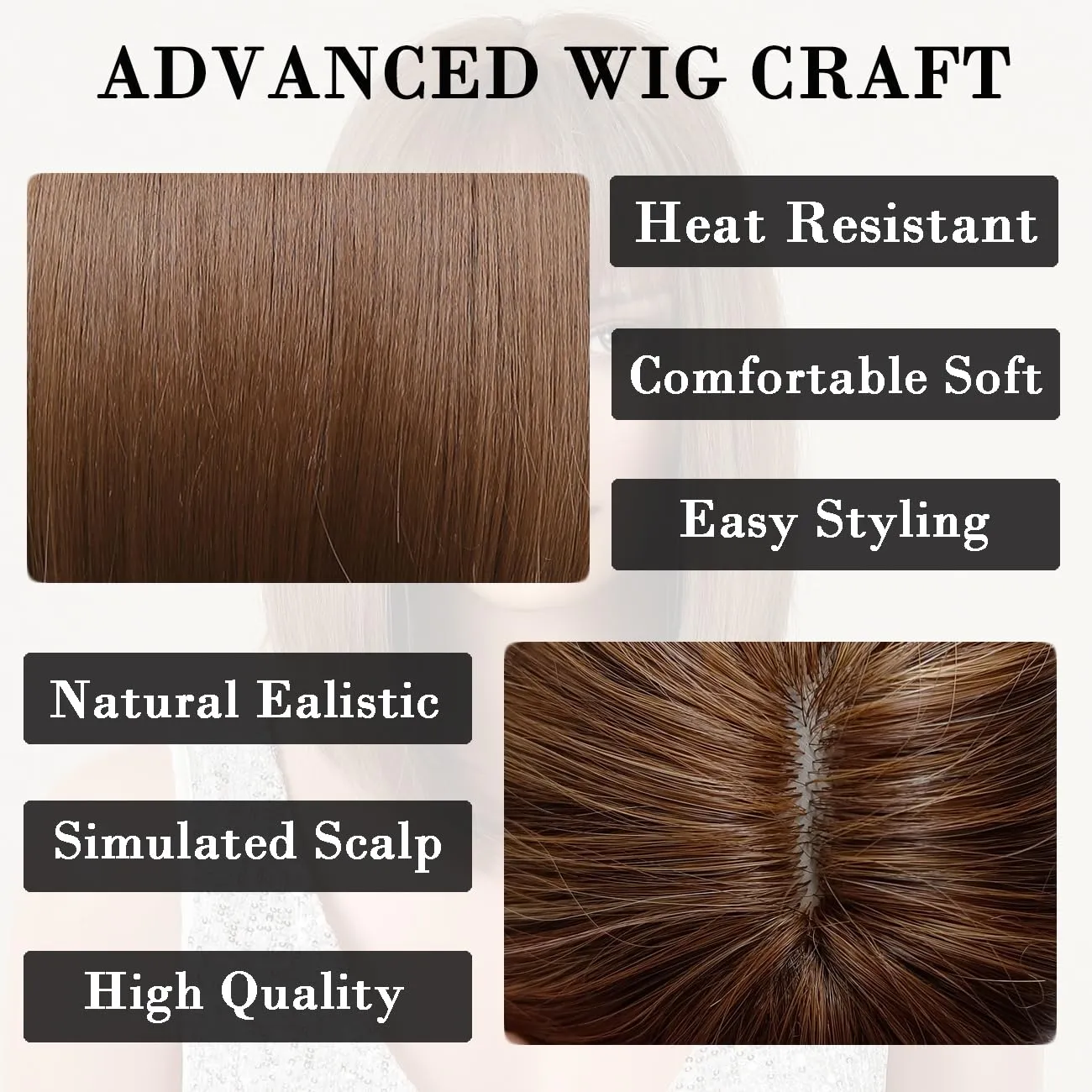 Bob Brown Wig with Bangs Natural Short Straight Wigs for Women Shoulder Length Synthetic Wigs for Daily Cosplay