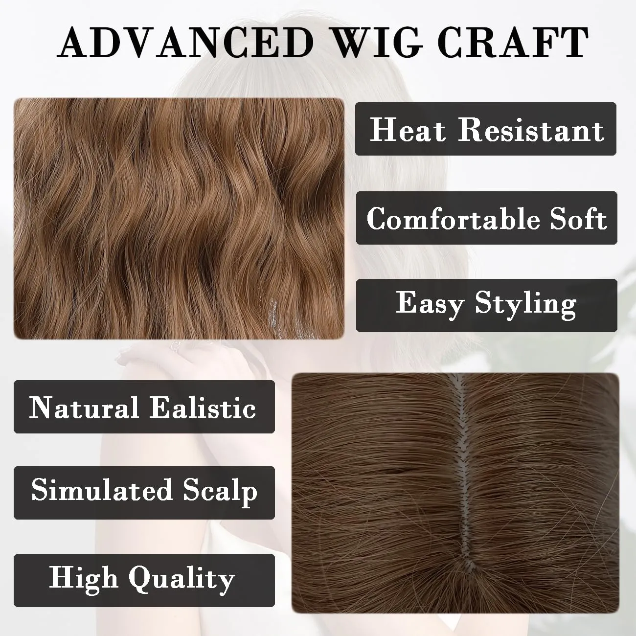 Bob Ombre Black Brown Wig with Bangs Natural Short Straight Wigs for Women Shoulder Length Synthetic Wigs for Daily Cosplay
