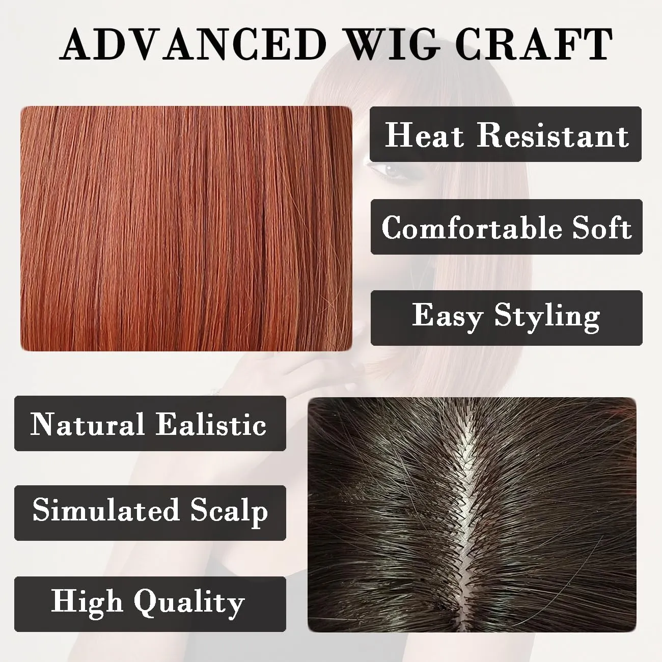 Bob Ombre Black Orange Wig with Bangs Natural Short Straight Wigs for Women Shoulder Length Synthetic Wigs for Daily Cosplay