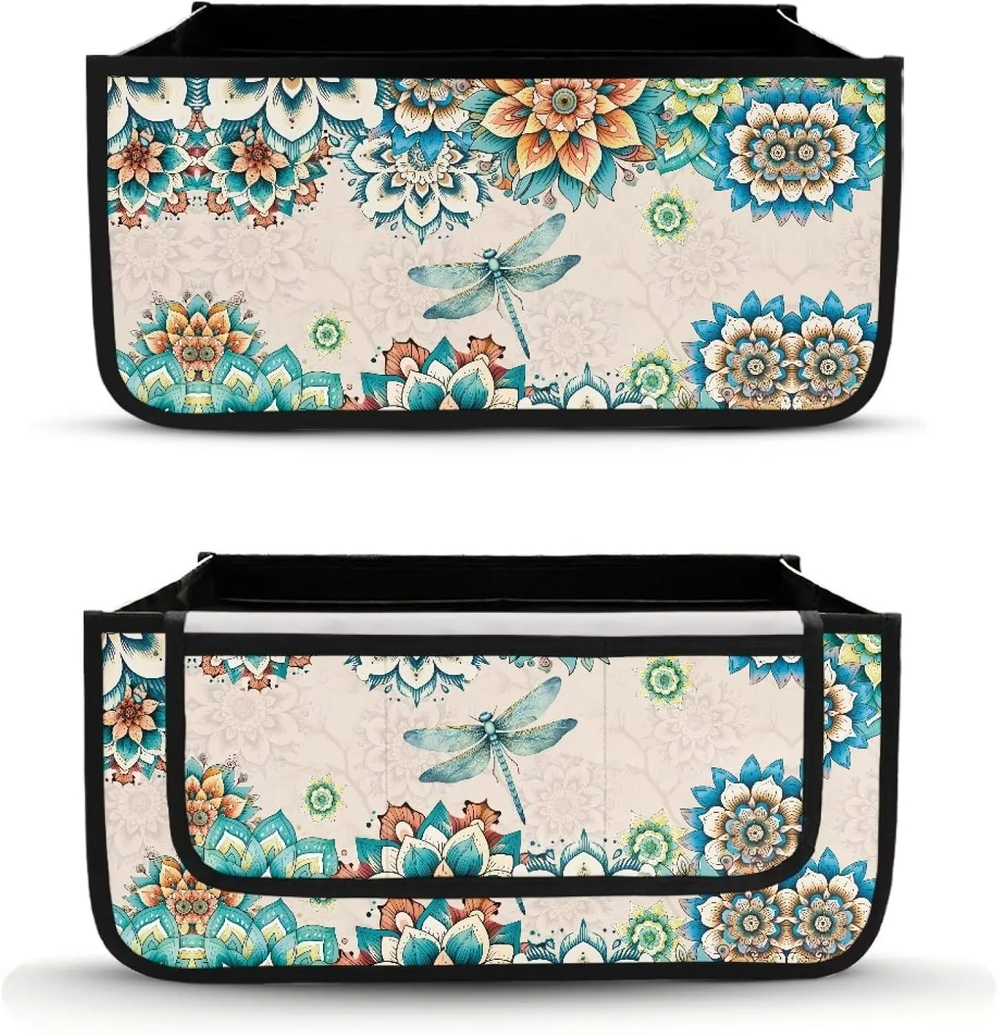 Boho Floral Dragonfly Rollator Bag Tote Organizer for Universal Walkers Walker Bag Mobility Aid Accessory Pouch for Seniors in Assisted Living