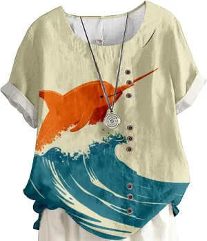 Boho Tops for Women Floral Shirts 2024 Summer Soft Cold Shoulder Short Sleeve Crew Neck Fashion T Shirts Blouse