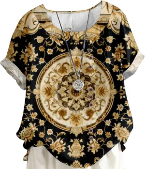 Boho Tops for Women Floral Shirts 2024 Summer Soft Cold Shoulder Short Sleeve Crew Neck Fashion T Shirts Blouse