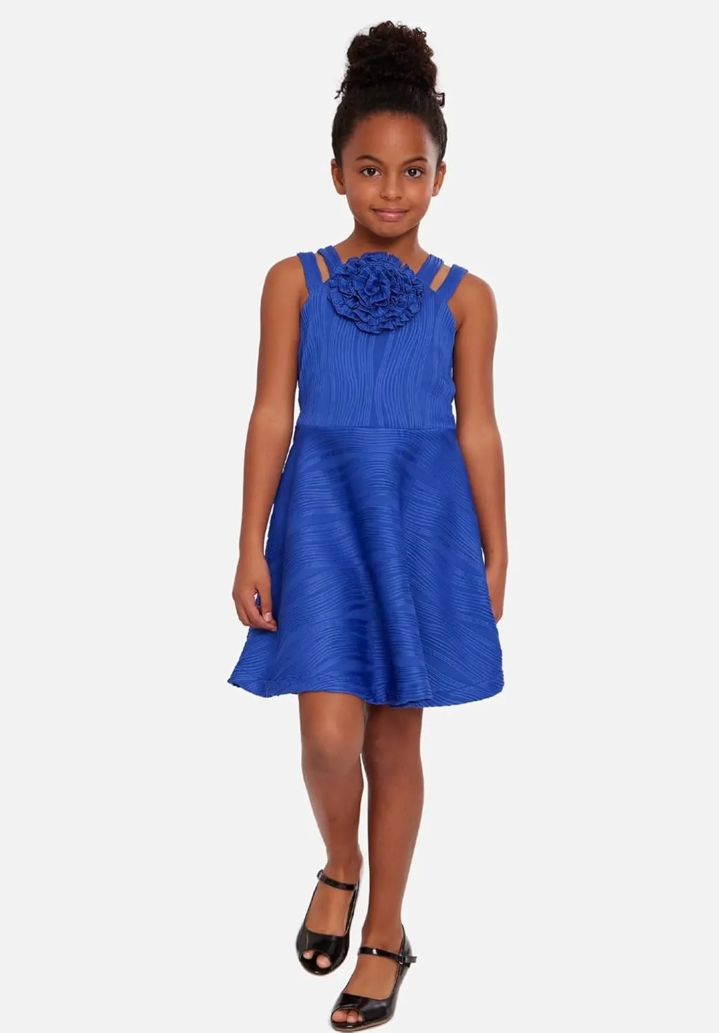 Bonnie Jean Girls Size 7-16 Crinkle-Pleat Knit Rosette Skater Dress