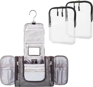 BORSALI Hanging Toiletry Bag with 2 TSA Approved Clear Cosmetic 3-1-1 Liquid Bags