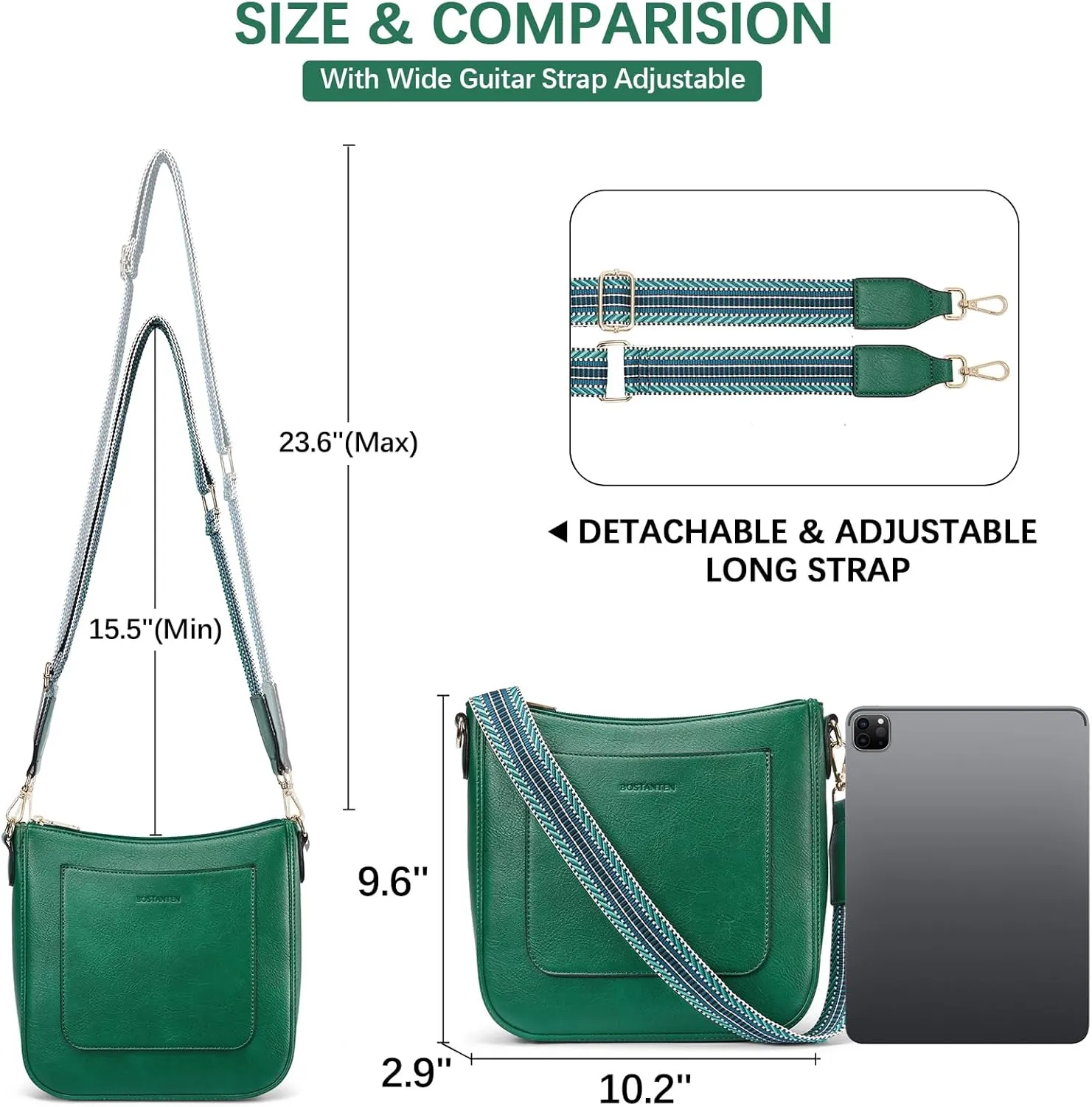 BOSTANTEN Crossbody Bags for Women Trendy Vegan Leather Hobo Handbags Fashion Shoulder Purse with Adjustable Guitar Strap