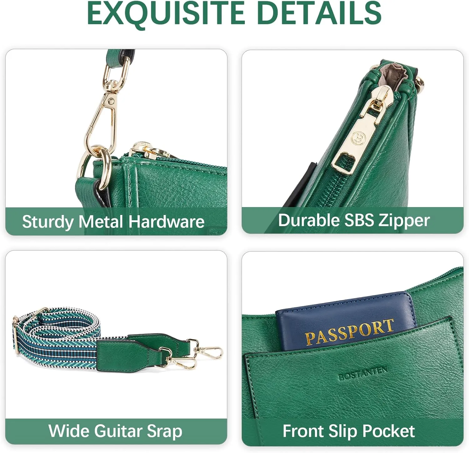 BOSTANTEN Crossbody Bags for Women Trendy Vegan Leather Hobo Handbags Fashion Shoulder Purse with Adjustable Guitar Strap