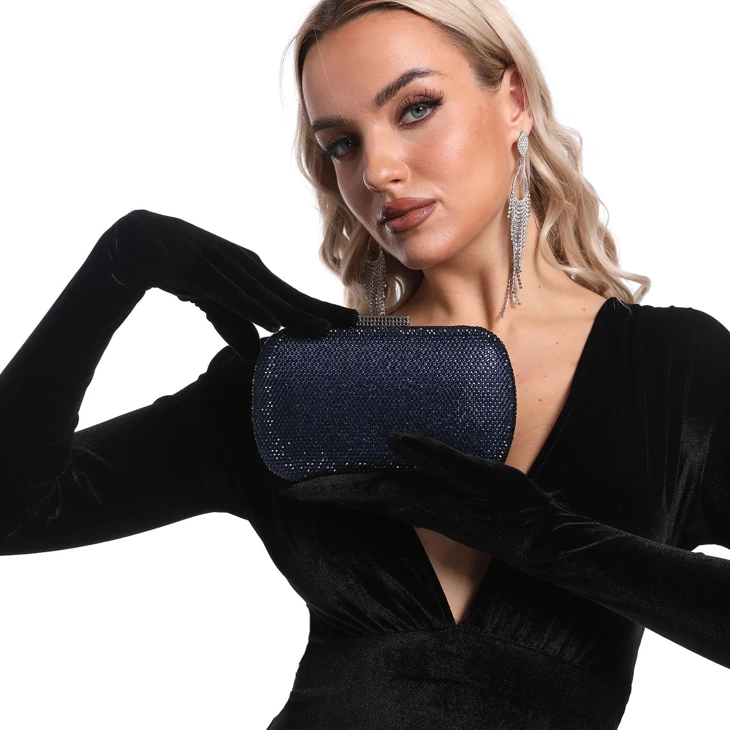 Boutique De FGG Bling Evening Bags and Clutches for Women Formal Party Crystal Clutch Bag Wedding Rhinestone Handbags,Mini