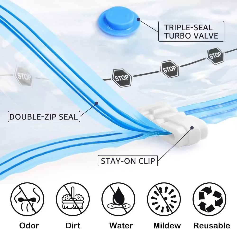 BoxLegend Vacuum Storage Bags 6 Large Vacuum Pack Bags Space Saving Double Zipper Seal & Leak Valve Reusable for Clothes Pillow Comforters Bedding, 23.6’’x31.5’’ 1 Pump