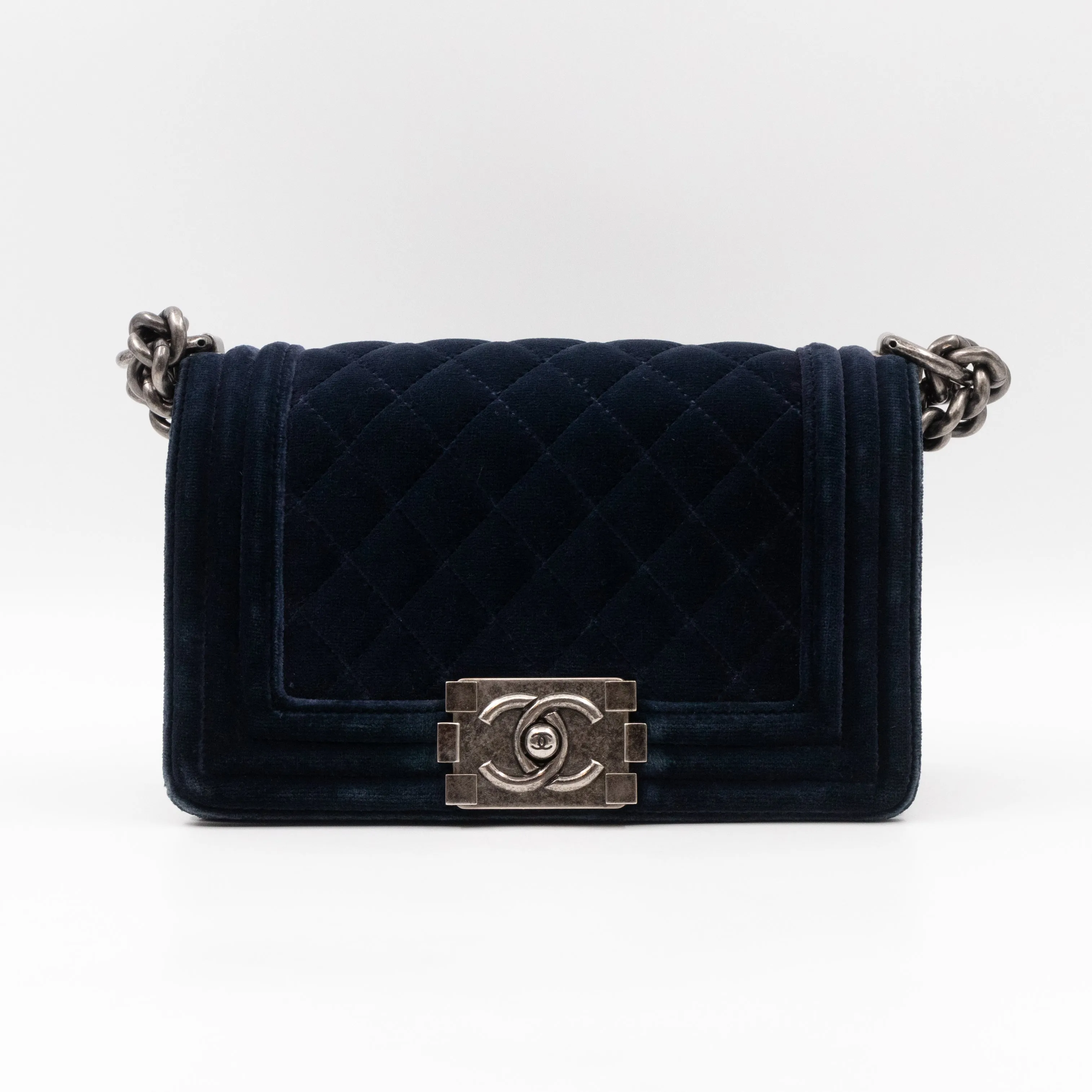 Boy Bag Small Blue Velvet