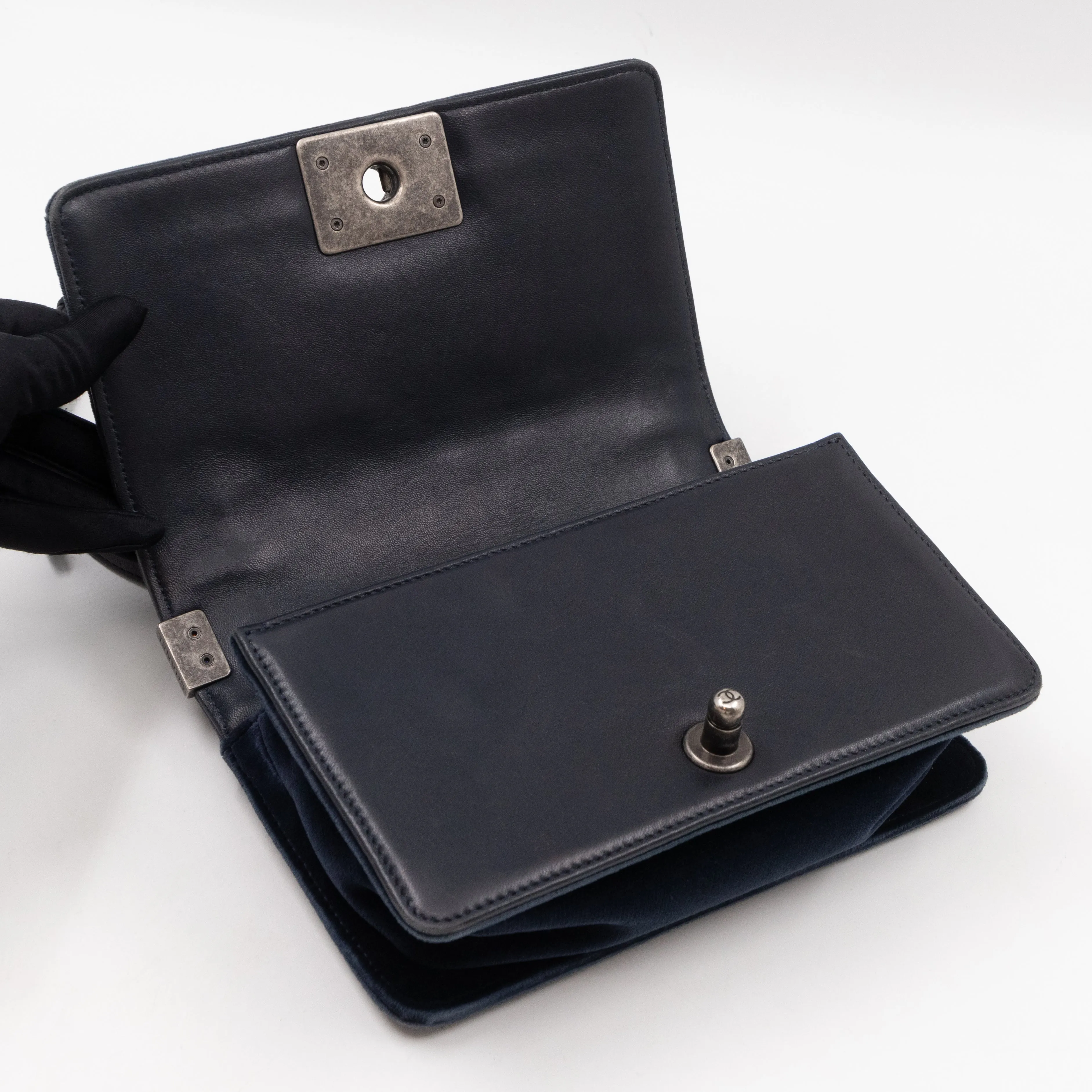 Boy Bag Small Blue Velvet