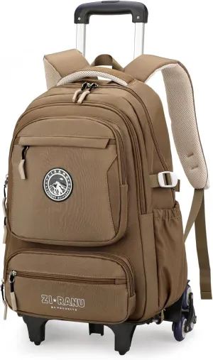 Boys Rolling Backpack for School Kids, Boys Backpack with 6 Wheels, Carry-On Wheeled School Bags Bookbags, Khaki