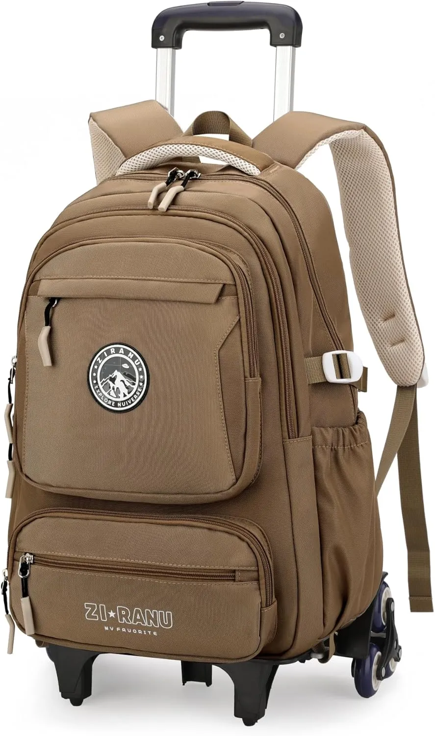 Boys Rolling Backpack for School Kids, Boys Backpack with 6 Wheels, Carry-On Wheeled School Bags Bookbags, Khaki