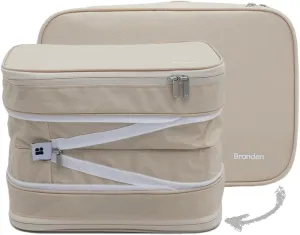Branden Compression Packing Cube, Large, Sandbeige | Travel Essentials l Luggage Organizer l Self Compression Organizer for Travel l Overnight Trip, Road Trip, Beach, Cruise