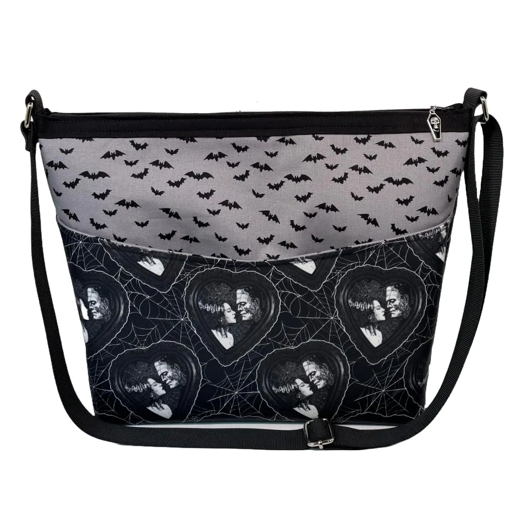 Bride of FRANKENSTEIN & BATS Shoulder Bag w/Adjustable Strap - Classic Horror Movie Universal Monsters Gothic Halloween Dark Style