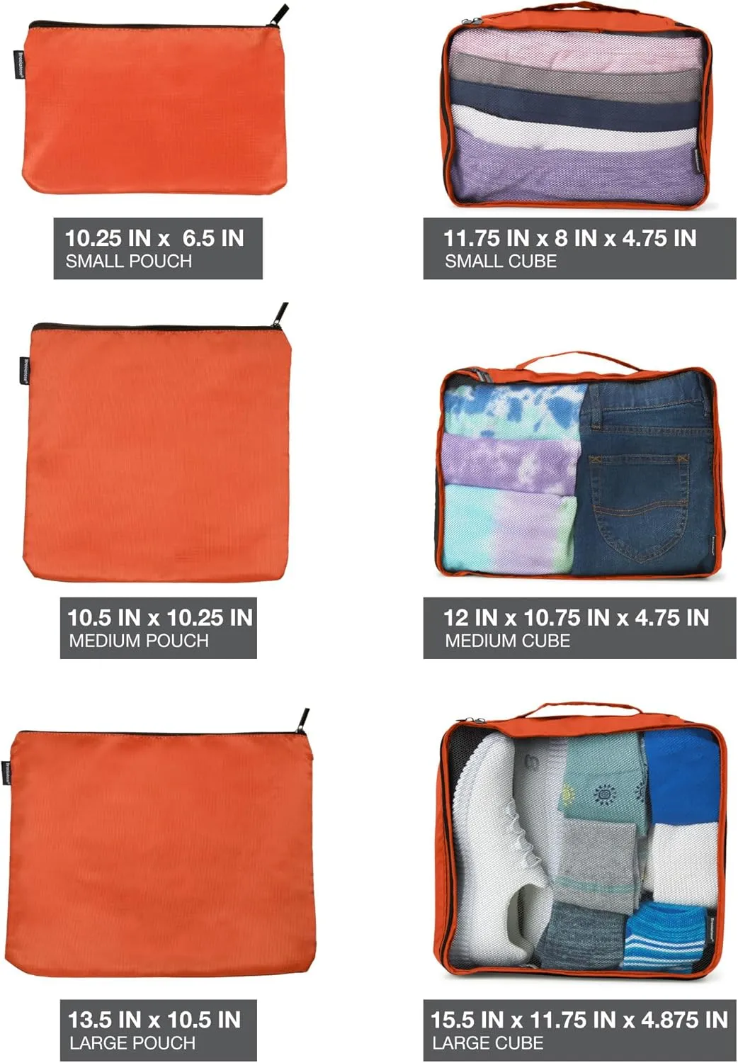 Brookstone Packing Cubes - 6 Piece Compression Packing Cubes for Travel - Tear Resistant Travel Essentials Bag Organizer Set, Orange