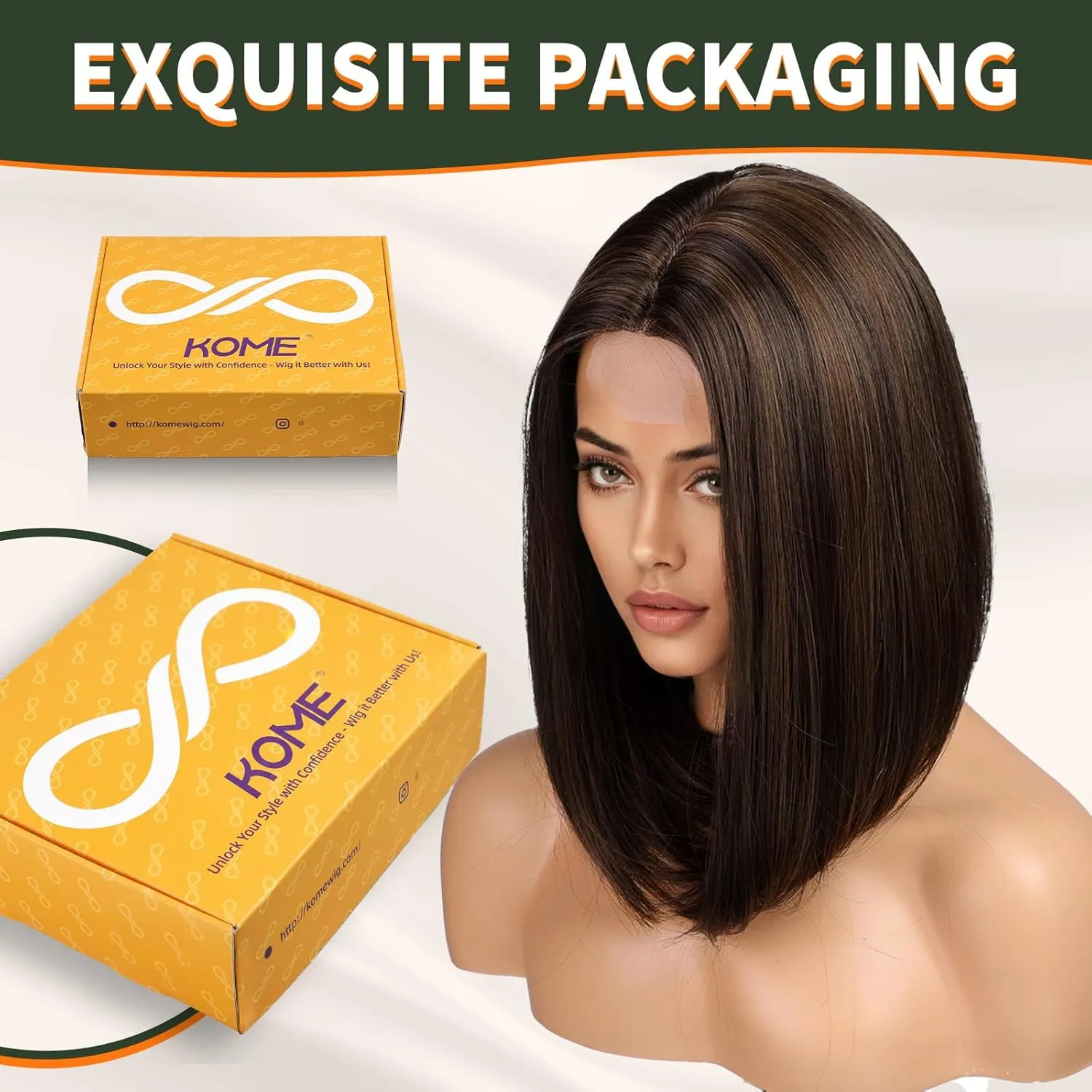Brown Highlight Short Bob Wigs,Brown Straight Shoulder Length Wigs for Women,Middle Part Heat Resistant Fibre Synthetic Wig Daily Use…