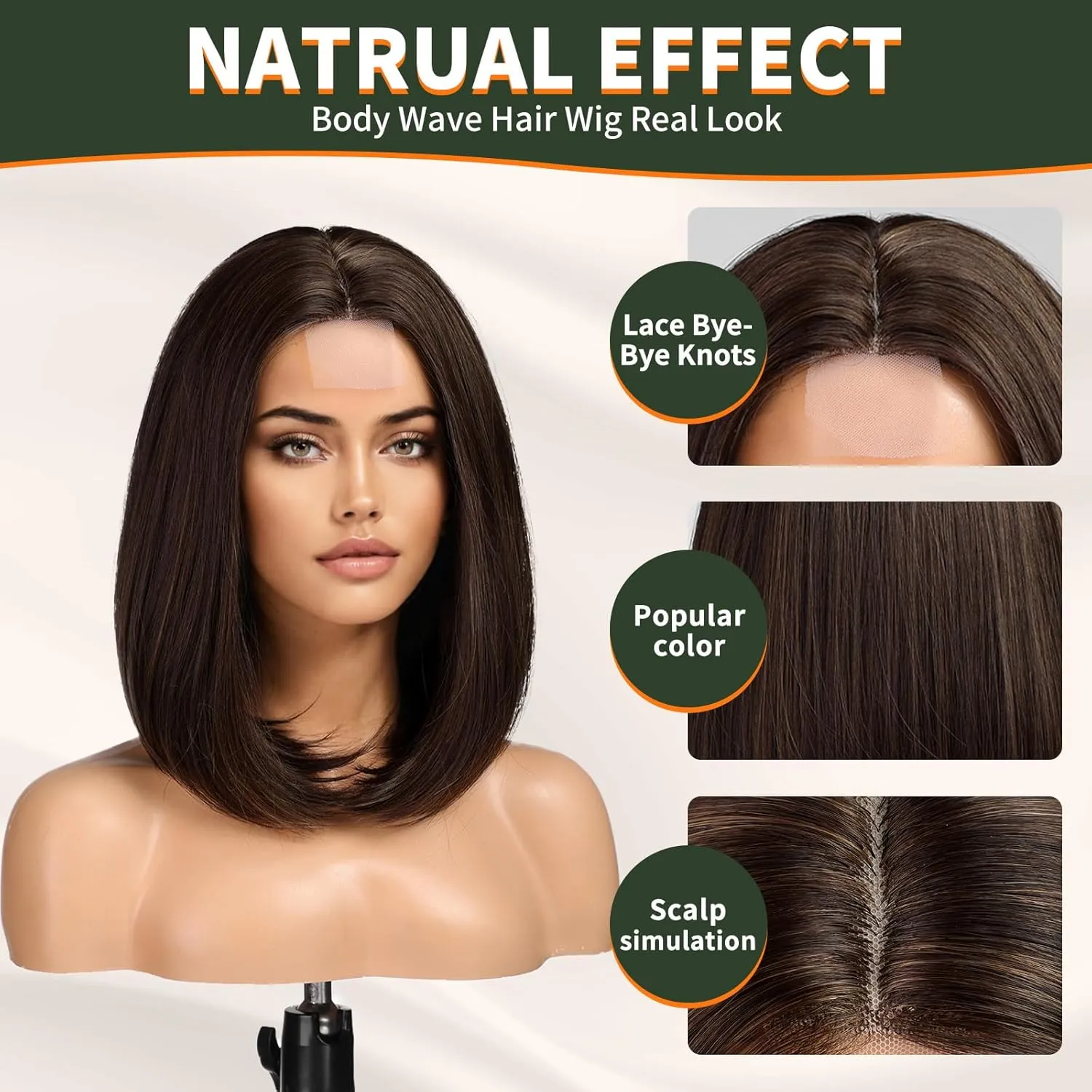 Brown Highlight Short Bob Wigs,Brown Straight Shoulder Length Wigs for Women,Middle Part Heat Resistant Fibre Synthetic Wig Daily Use…