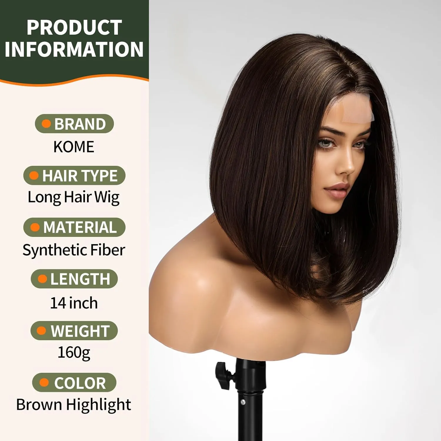 Brown Highlight Short Bob Wigs,Brown Straight Shoulder Length Wigs for Women,Middle Part Heat Resistant Fibre Synthetic Wig Daily Use…