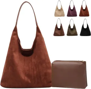 Brown Suede Bags for Women 2025 Suede Tote Bag Retro Suede Slouchy Bag Brown Suede Women's Shoulder Bag