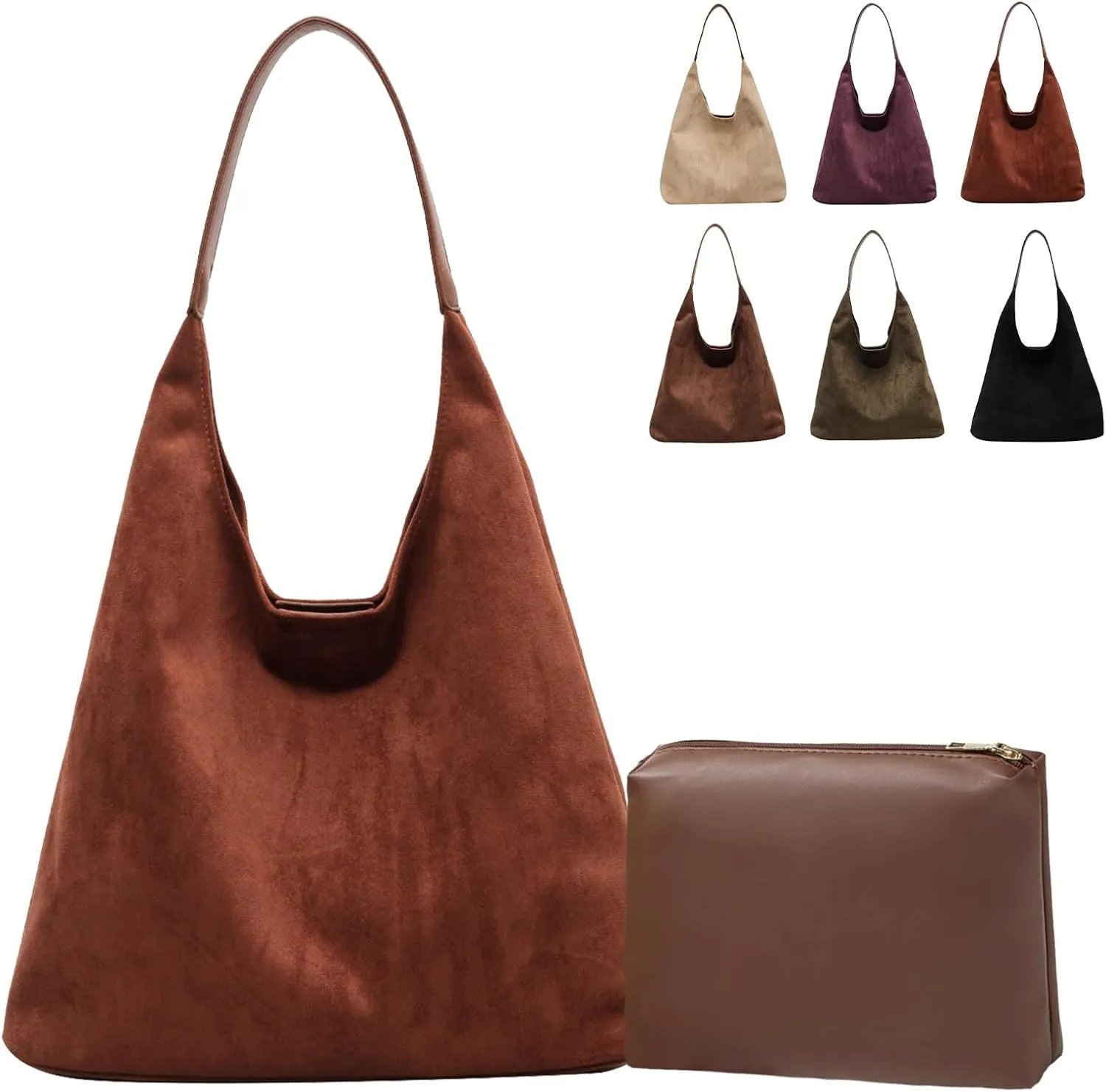 Brown Suede Bags for Women 2025 Suede Tote Bag Retro Suede Slouchy Bag Brown Suede Women's Shoulder Bag