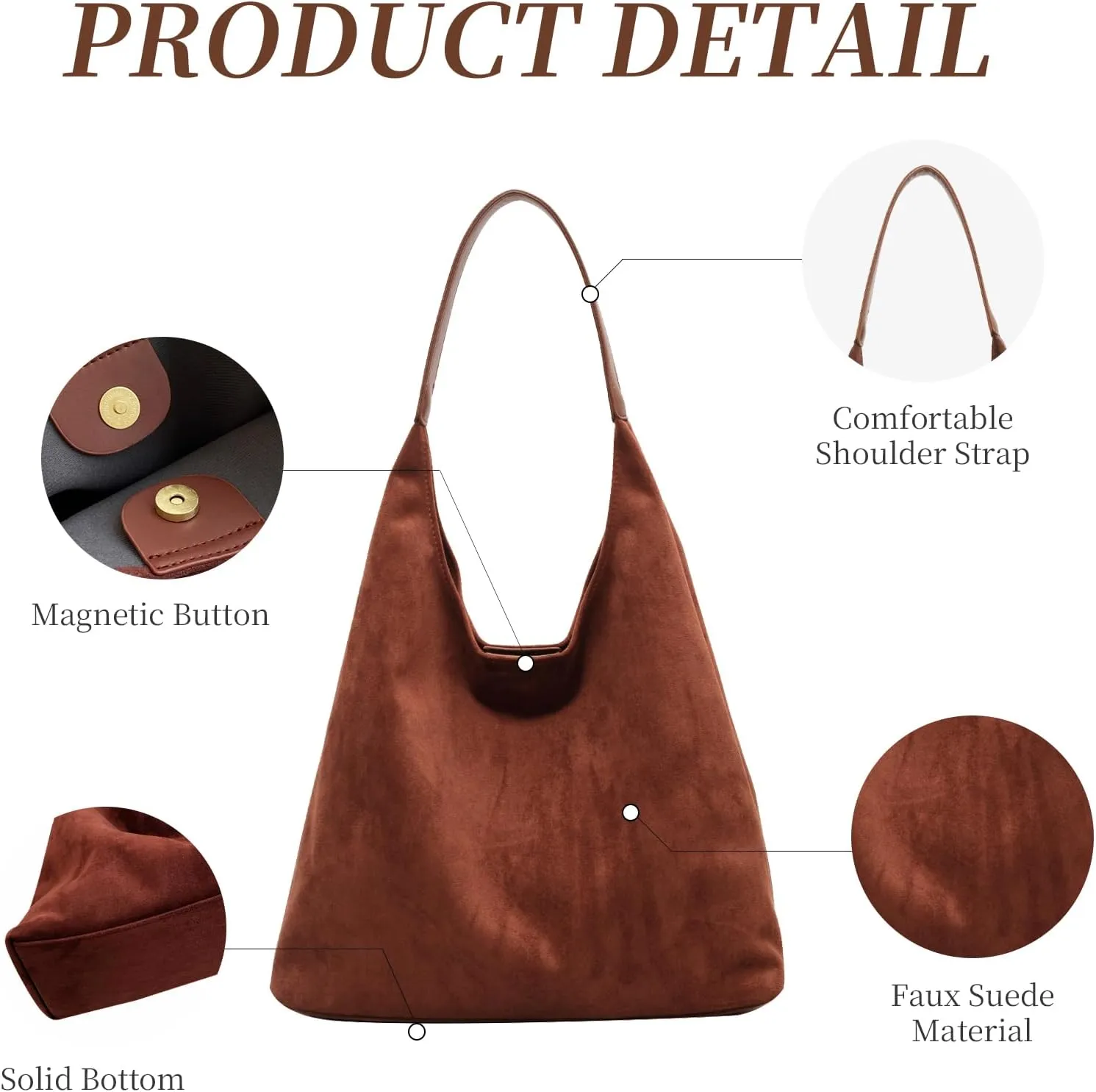 Brown Suede Bags for Women 2025 Suede Tote Bag Retro Suede Slouchy Bag Brown Suede Women's Shoulder Bag