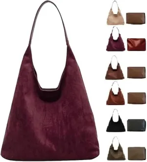 Brown Suede Retro Slouchy Shoulder Bag for Women