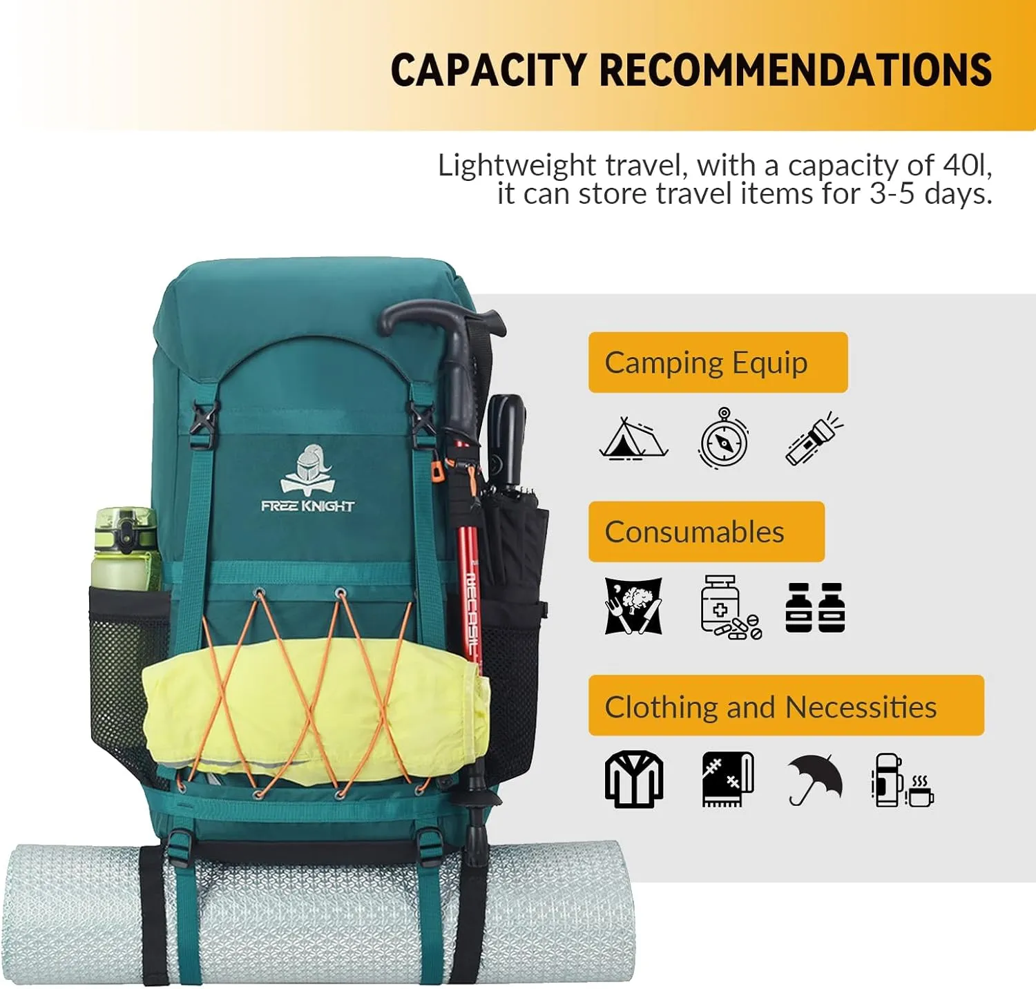 Bseash 40L Waterproof Hiking Backpack with Rain Cover, Outdoor Sport Travel Bag Daypack for Camping Climbing Skiing Cycling (Navy Blue)