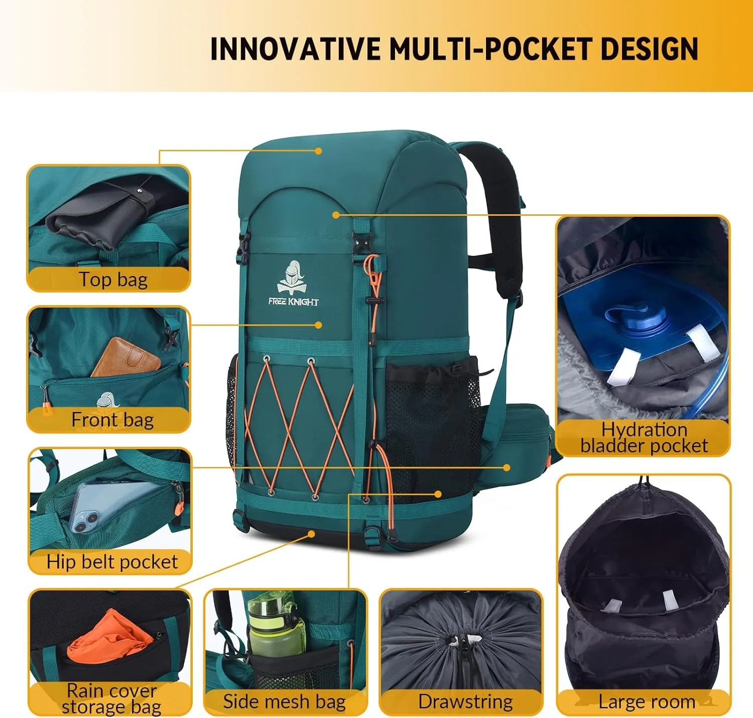 Bseash 40L Waterproof Hiking Backpack with Rain Cover, Outdoor Sport Travel Bag Daypack for Camping Climbing Skiing Cycling (Navy Blue)