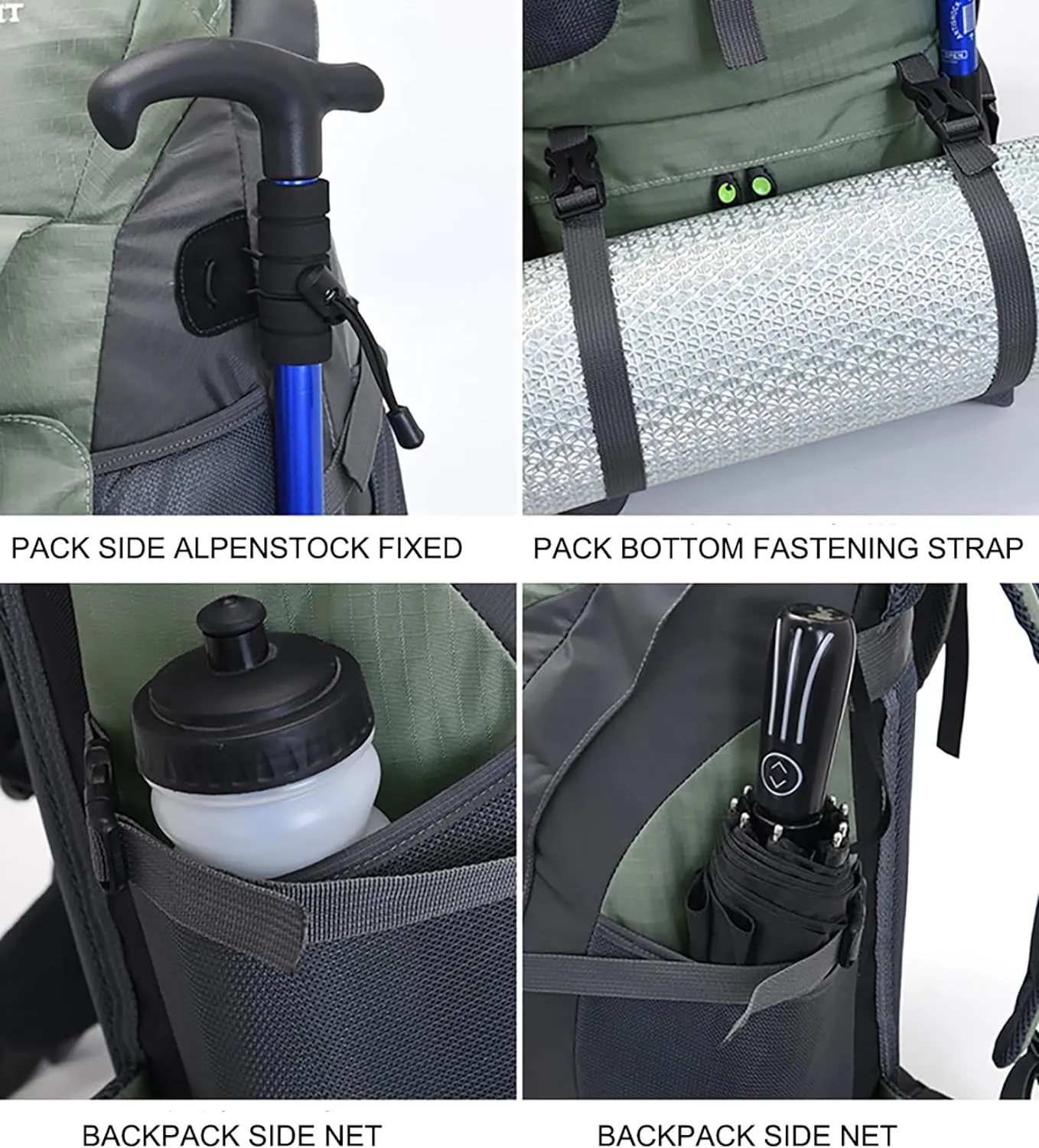 Bseash 50L Hiking Backpack, Water Resistant Lightweight Outdoor Sport Daypack Travel Bag for Camping Climbing Skiing Cycling (Lake Green - No Shoe Compartment)