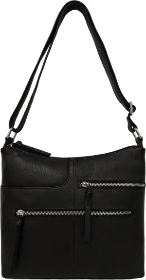 Bueno of California Antique Calf Leather Double Top Zip Shoulder, Black