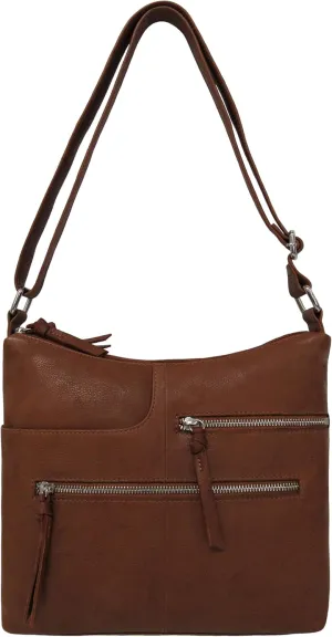 Bueno of California Antique Calf Leather Double Top Zip Shoulder, Tan