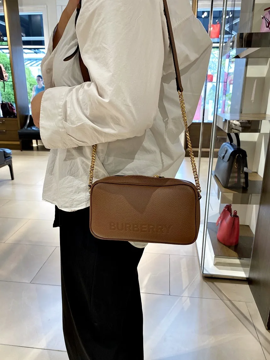 BURBERRY EMBOSSED LOGO LEATHER CROSSBODY BAG