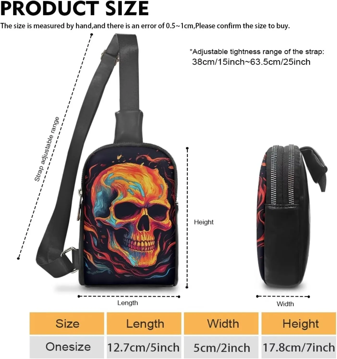 Burning Fire Skull Small Crossbody Sling Backpack for Women, Oil Painting Skull Print PU Leather Fanny Pack Purse Backpack Over Shoulder Bag Travel Anti Theft