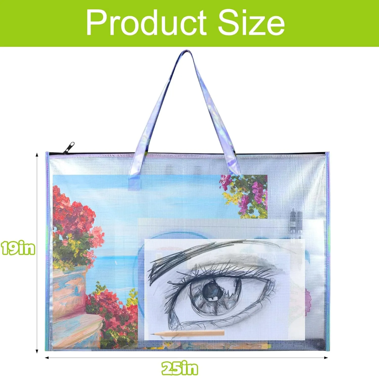 BUSOHA Art Portfolio Bag with Handle and Zipper - 2 PACK 19"X 25" Clear Waterproof Poster Storage Bag for Artworks, Drawing Pads Supplies, Charts and Teaching Material Multipurpose