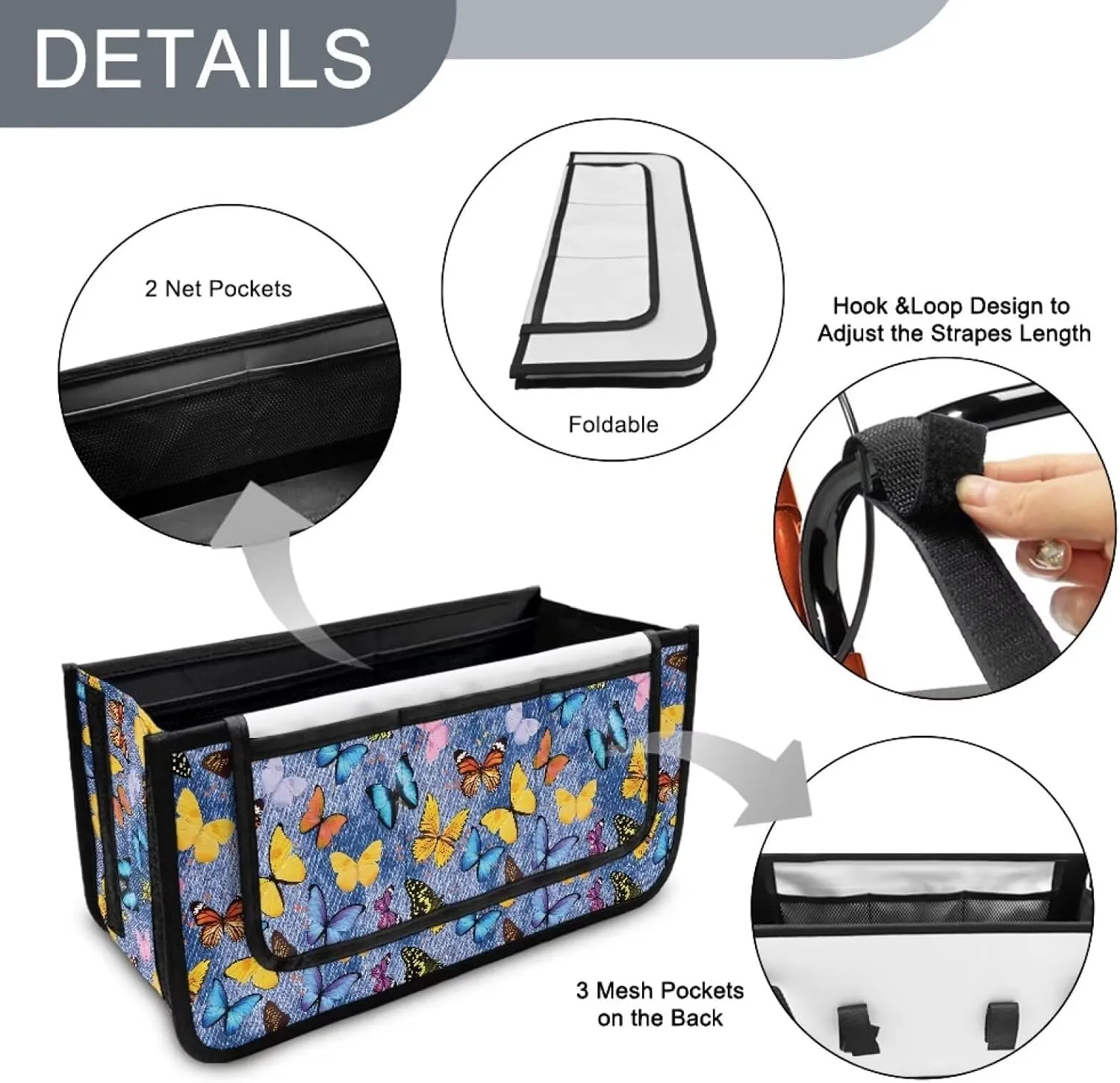 Butterfly Rollator Bag Tote Organizer for Universal Walkers Walker Bag Mobility Aid Accessory Pouch for Seniors in Assisted Living