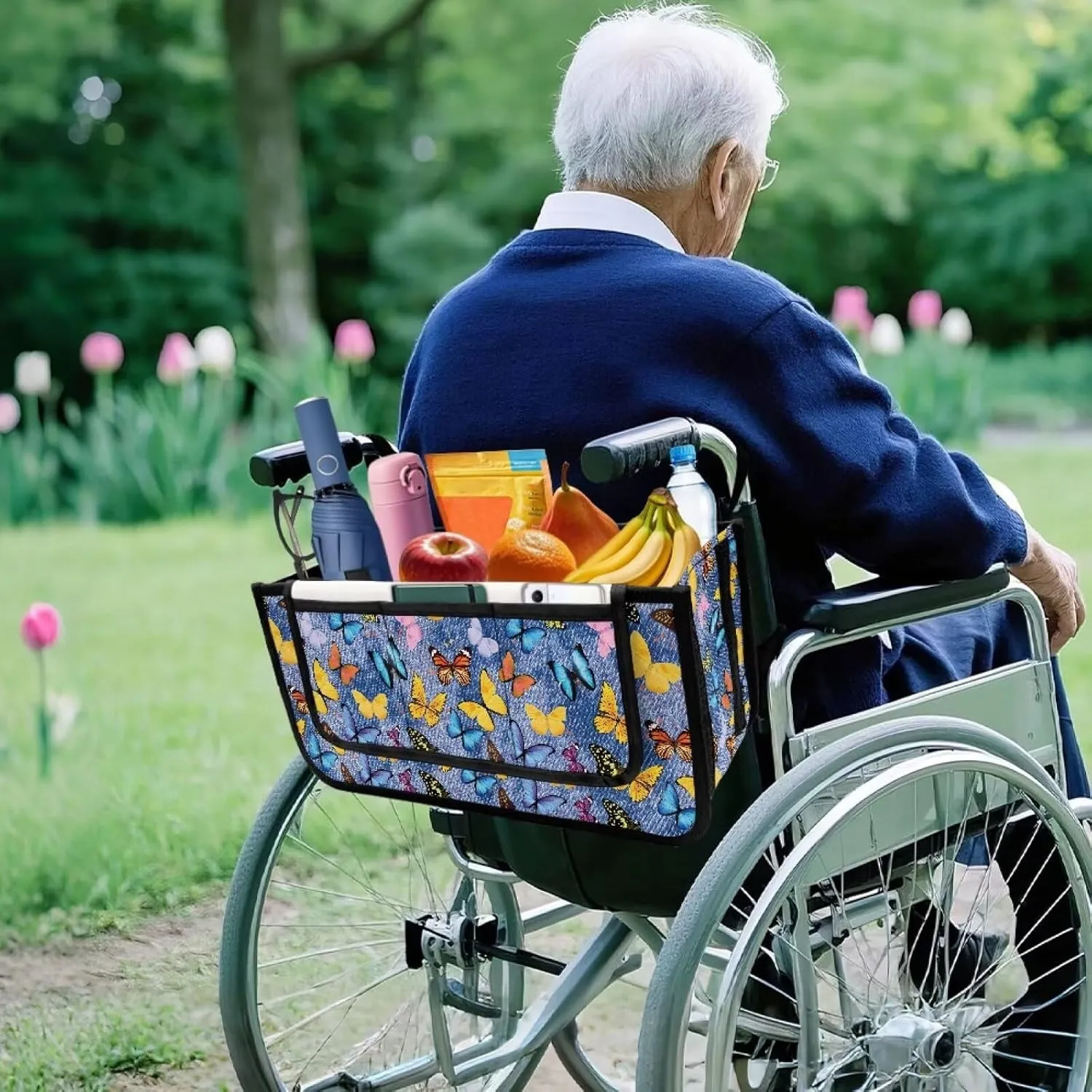 Butterfly Rollator Bag Tote Organizer for Universal Walkers Walker Bag Mobility Aid Accessory Pouch for Seniors in Assisted Living