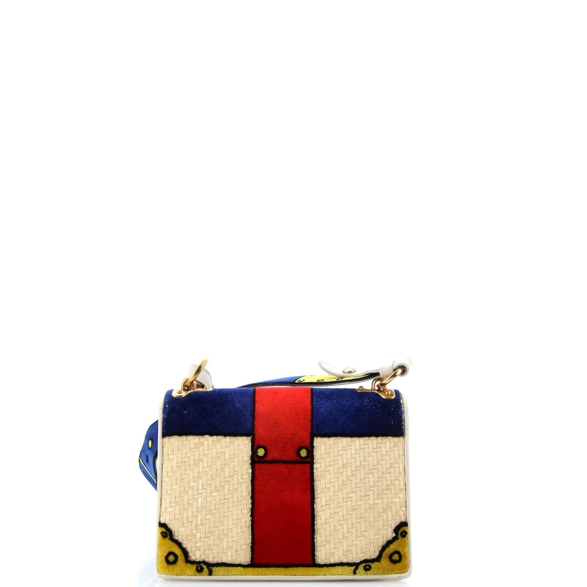 Cahier Crossbody Bag Straw and Printed Velvet Small